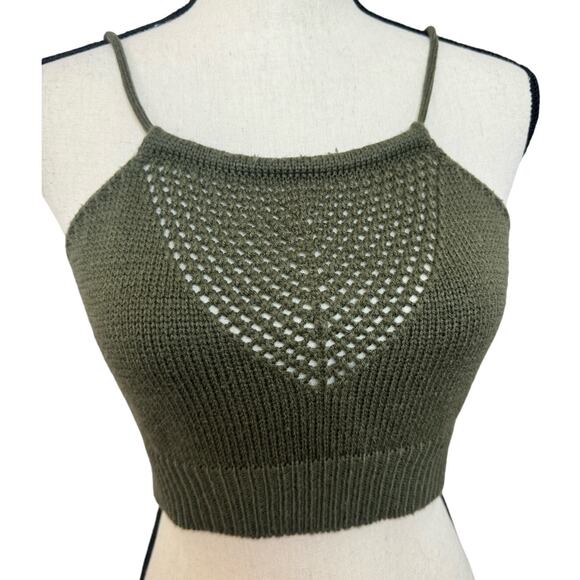 Hand Knit Women's Crop Top Tank Green S/M Soft Stretch Unbranded - Picture 2 of 3